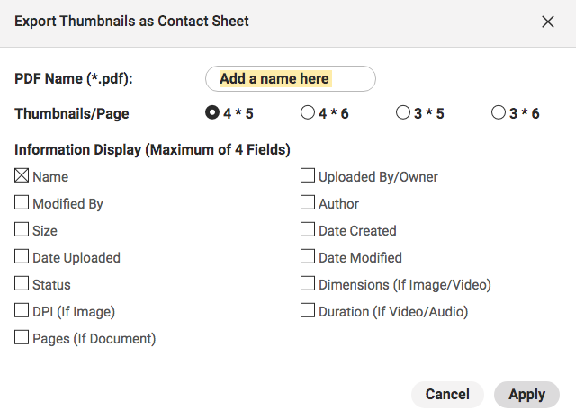 Export Contact Sheet with Metadata